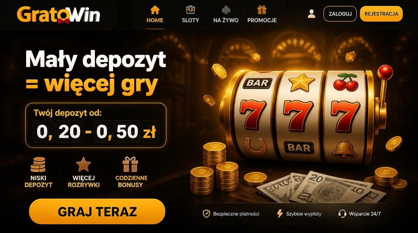 Interfejs kasyna pokazujący mały depozyt i gry, niska stawka widoczna na ekranie